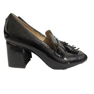 Antonio Melani Loafers Black Patent Leather Round Toe Block Heel Shoes Size 8.5